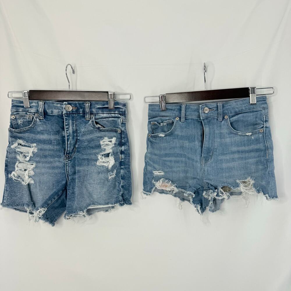 American Eagle Denim Shorts Lot of 2 Womens 0 Hi Rise Distressed Stretch